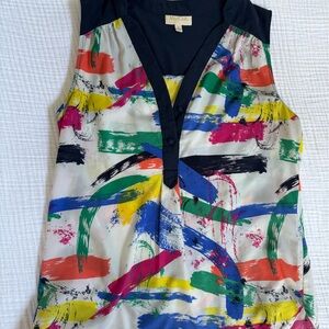 Modcloth Navy and Multicolor paintbrush Sleeveless Top